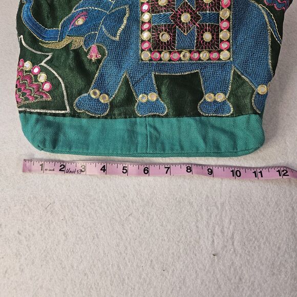 Green Boho Elephant Crossbody with Wood Button Handmade Satchel Shoulder Bag - Picture 4 of 5